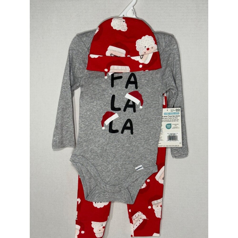 Gerber Baby Holiday Christmas 3pc Set 6-9m Fa La La Bodysuit Santa Pants Hat NWT
